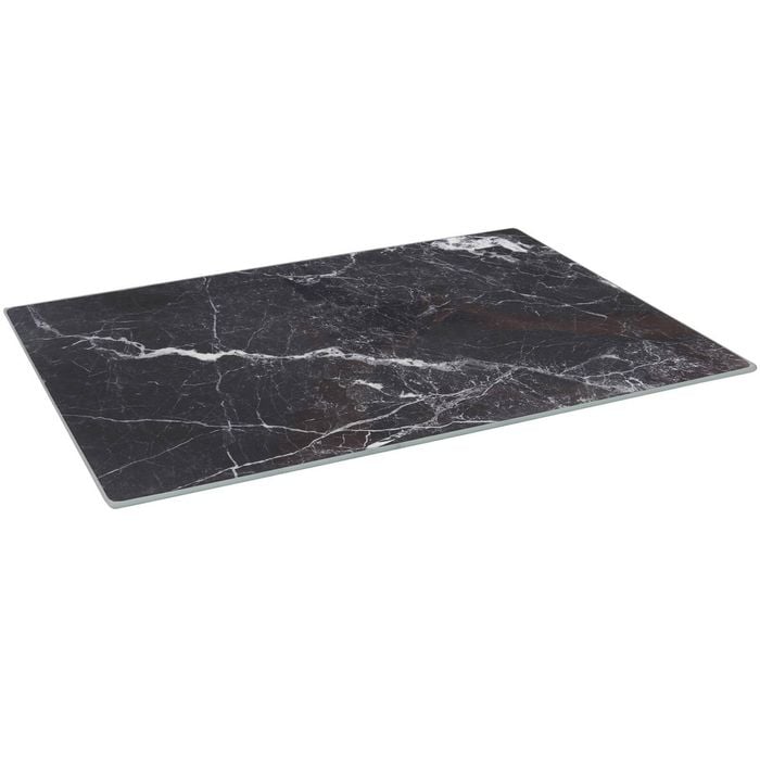 Glass Chopping Board - 50 x 40cm - Black Marble Effect - Kitchen Dining Place Mats Cutting Mat Worktop Saver for Food Prep