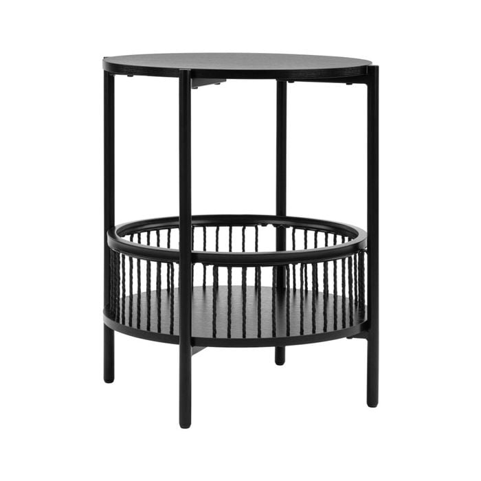 Design Square Connel Round Wooden End Lamp Side Table W/ Shelf Black