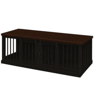 Paws and Willow Double Night Sky with Espresso Top  Wooden Dog Crate Barn Doors with Bars