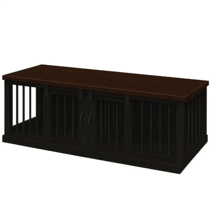 Paws and Willow Double Night Sky with Espresso Top  Wooden Dog Crate Barn Doors with Bars
