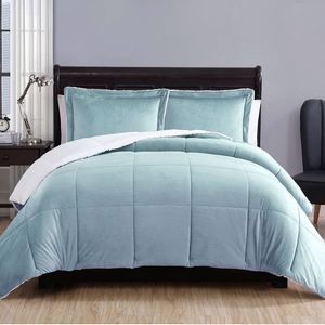 Bloomington 3 Piece Ultra-soft Micro Mink Comforter Set Queen with Sherpa Reverse Sky