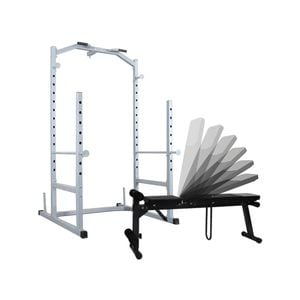 Power Cage Squat Rack + Adjustable Weight Bench - Home Gym Strenth Training