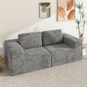 Advwin 190cm Loveseat Sofa Chenille Compressed Sofa Modular Foam Couch No Assembly Grey