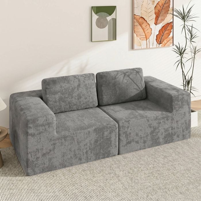 Advwin 190cm Loveseat Sofa Chenille Compressed Sofa Modular Foam Couch No Assembly Grey