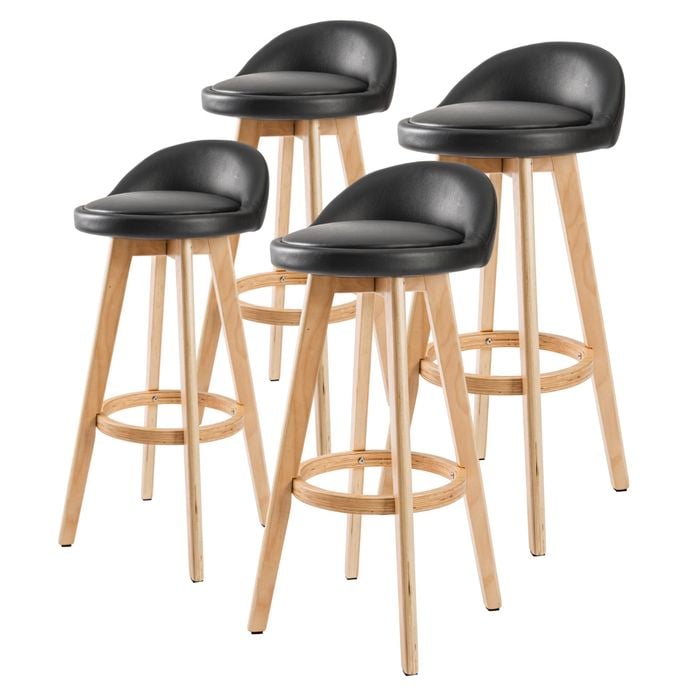 La Bella 4 Set 72cm Black Wooden Bar Stool Leila Leather