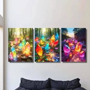 3pcs Colourful Magic Crystals in the Forest Print 100% Australian Made 3 x 40x60cm (Metal Print)