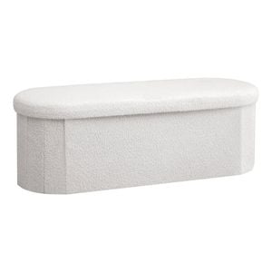 Artiss Storage Ottoman Foot Stool Rest Boucle Fabric Foldable White