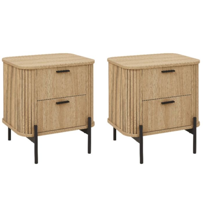 Cosmoliving Fluted Bedside Table Set of 2 | 2 Drawer Dresser Modern ...