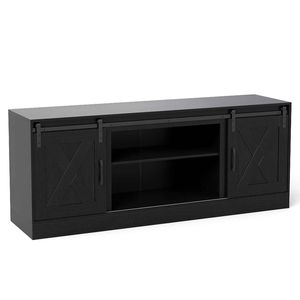 Costway 70" Farmhouse TV Stand Sliding Barn Door Adjustable Black