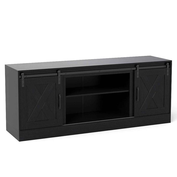 Costway 70" Farmhouse TV Stand Sliding Barn Door Adjustable Black