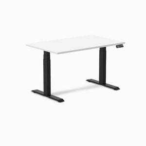 Desky Dual Sit to Stand White Melamine Desk 120x75cm Matte Black Height Adjustable Legs