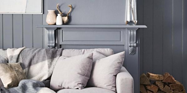 Room painted grey with grey decor.