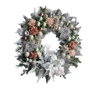 Lifebay Winter Deer Pine Cones Lighted Christmas Wreath