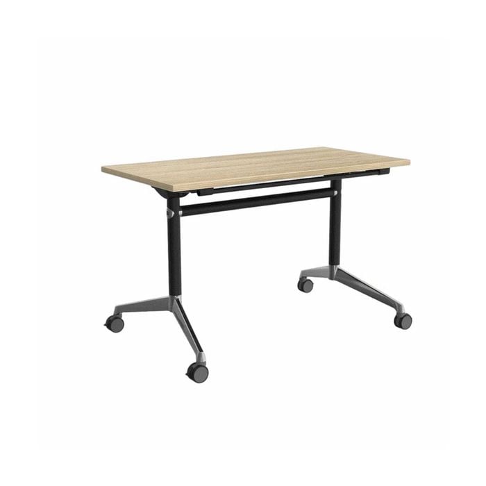 Olg Modulus Flip Table Black And Silver Frame New Oak Ravine Top L1600mm X W750mm