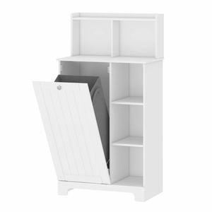 Advwin Tilt-Out Laundry Hamper Cabinet w/ Removable Laundry Basket & Shelf Bathroom Storage Cabinet Wooden Organizer Unit White