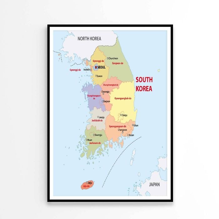 South Korea Administrative Map   Print 100% Australian Made 90x120cm  (Poster)