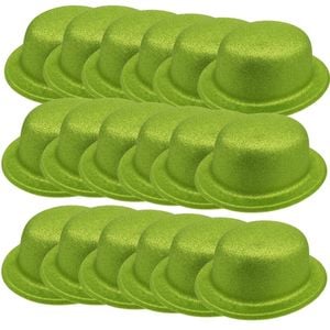 24x GLITTER BOWLER HAT Fancy Party Plastic Costume Cap Fun Dress Up Sparkle BULK - Lime Green - Lime Green | Glitter Bowler Hat