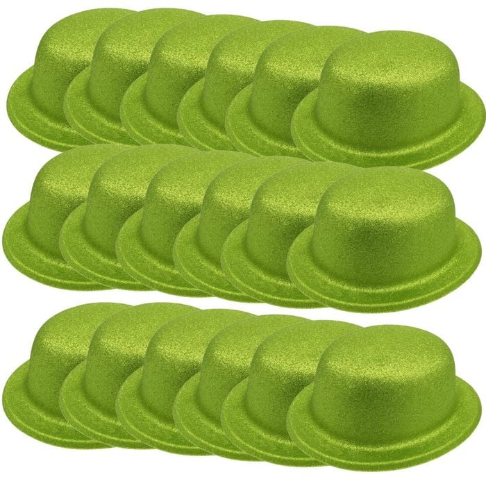 24x GLITTER BOWLER HAT Fancy Party Plastic Costume Cap Fun Dress Up Sparkle BULK - Lime Green - Lime Green | Glitter Bowler Hat