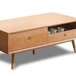 MIUZ Modern Coffee Table Storage Slide Drawers Solid Cherry Wood Center Table