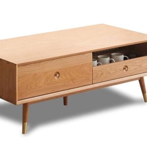 MIUZ Modern Coffee Table Storage Slide Drawers Solid Cherry Wood Center Table
