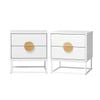 Oikiture 2pc Bedside Table Nightstand 2 Drawers Side End Table Steel Legs White