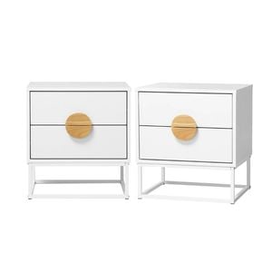 Oikiture 2pc Bedside Table Nightstand 2 Drawers Side End Table Steel Legs White