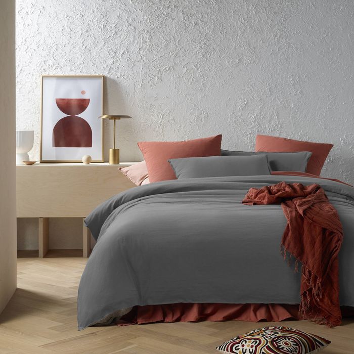 Accessorize Stone Washed Cotton  Quilt Cover Set Charcoal - SKB