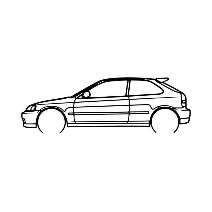 Ignite Laser Honda 2000 Civic Type R Silhouette Metal Wall Art Coated Black 47inch/120cm