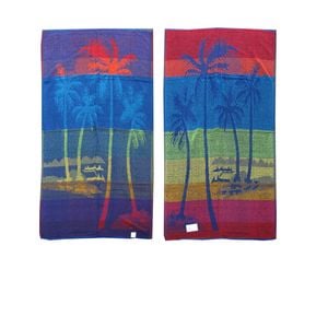 Bloomington Imperfect Set of 4 Light Thin Reversible Jacquard Terry Beach Towels 76x152cm Palm Tree