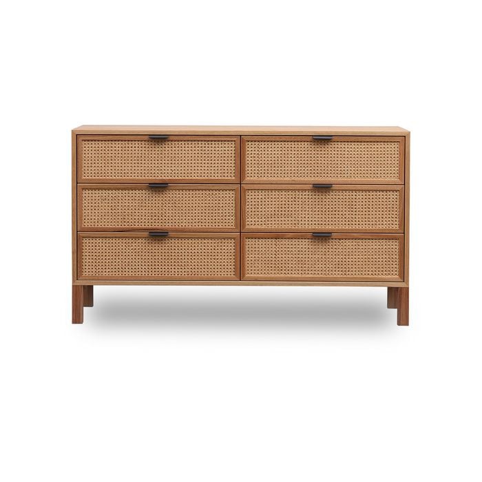 Junta Messmate And Natural Rattan 6 Drawer Dressing Table