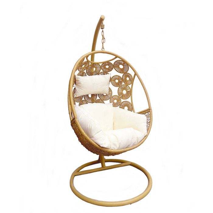 Havana Hanging Egg Chair Sand With Cream Cushions