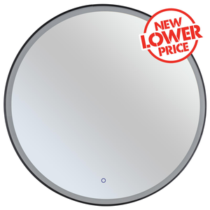 Mondella 800mm Round Matt Black Framed LED Mirror With Frosted Edge and  Touch Switch for CCT + Dimmable + Defogger