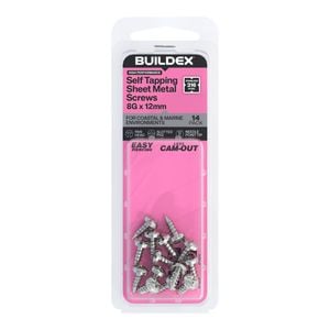 Buildex 8G x 12mm SS316 Self Tapping Sheet Metal Screws - 14 Pack