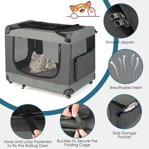 Costway Portable Pet Travel Carrier Extra Large Soft Pet Crate 92.5x63x71cm Grey Bunnings Australia