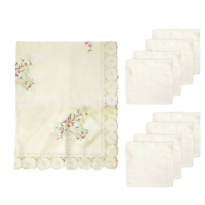 Amaya Flowers Cream Embroidered Cutout Rectangular Tablecloth 152 x 228 cm with free Napkins