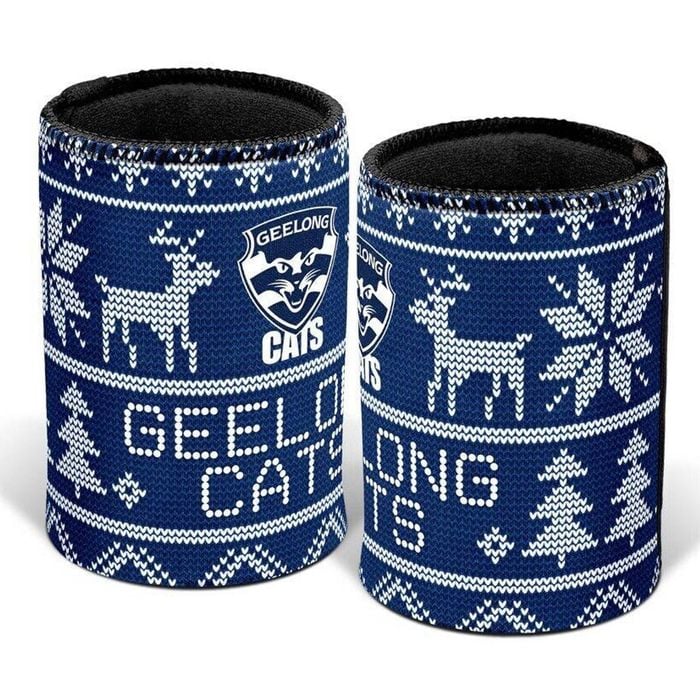 AFL Christmas Stubby Cooler - Geelong Cats - Rubber Base - XMAS