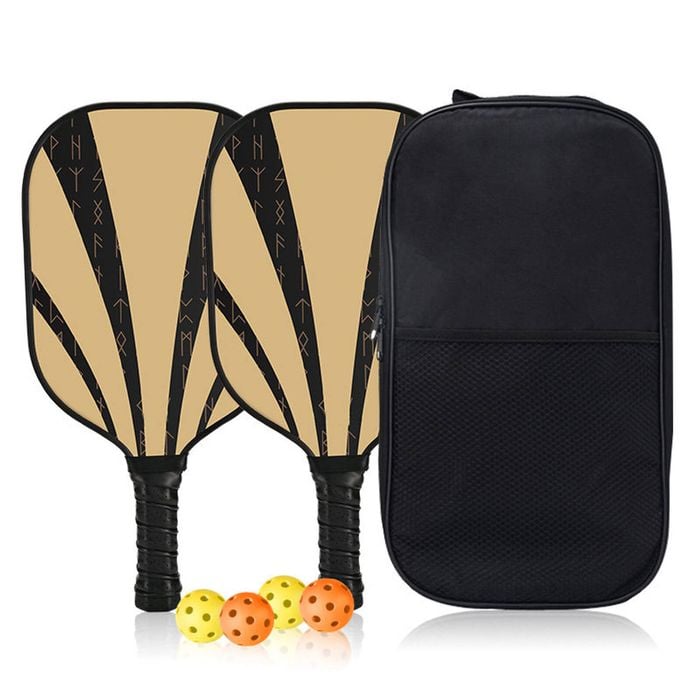 Catzon Fiberglass Pickleball Paddles Set Of 2 Pp Honeycomb Core Pickleball Rackets With 4 Balls 1 Bag-yellowblack