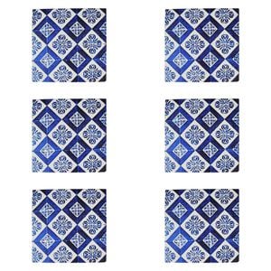 6PK LVD Ceramic/Cork Trivet Valencia Tile Home/Kitchen Decor 15cm Blue