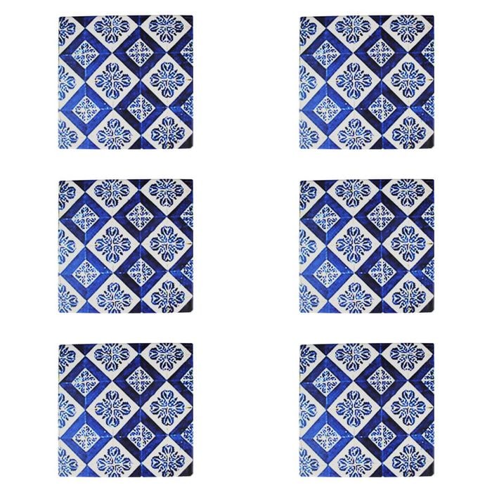 6PK LVD Ceramic/Cork Trivet Valencia Tile Home/Kitchen Decor 15cm Blue