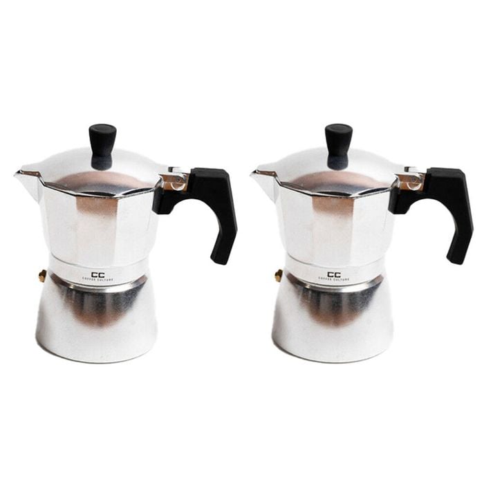 2PK Coffee Culture Aluminium 3-Cup Espresso Stovetop Coffee Maker Brew Pot Slvr