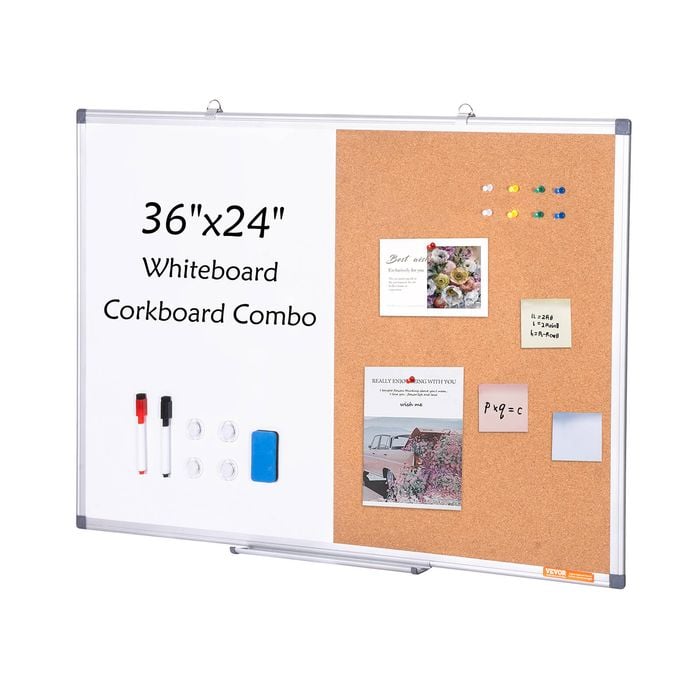VEVOR Whiteboard & Cork Board White Combo with Aluminum Frame for School Home