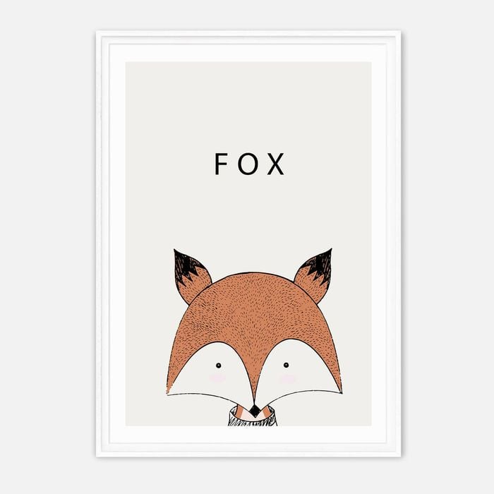 Galrie Charming Modern Minimalist Fox Art Print for Home Decor, White Frame, 70 x 100cm (28 x 40inch)