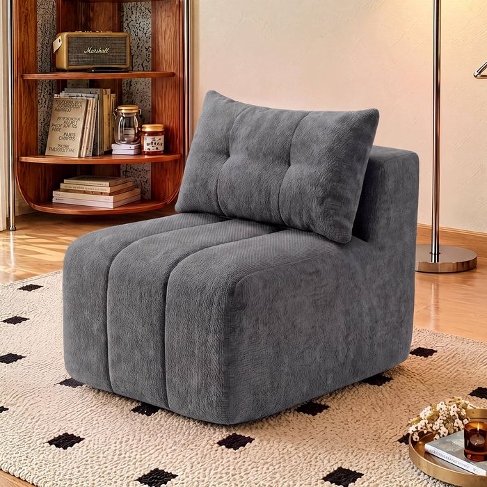 Advwin Armless Sofa Chair Chenille Modular Foam Cloud Sofa No Assembly Grey