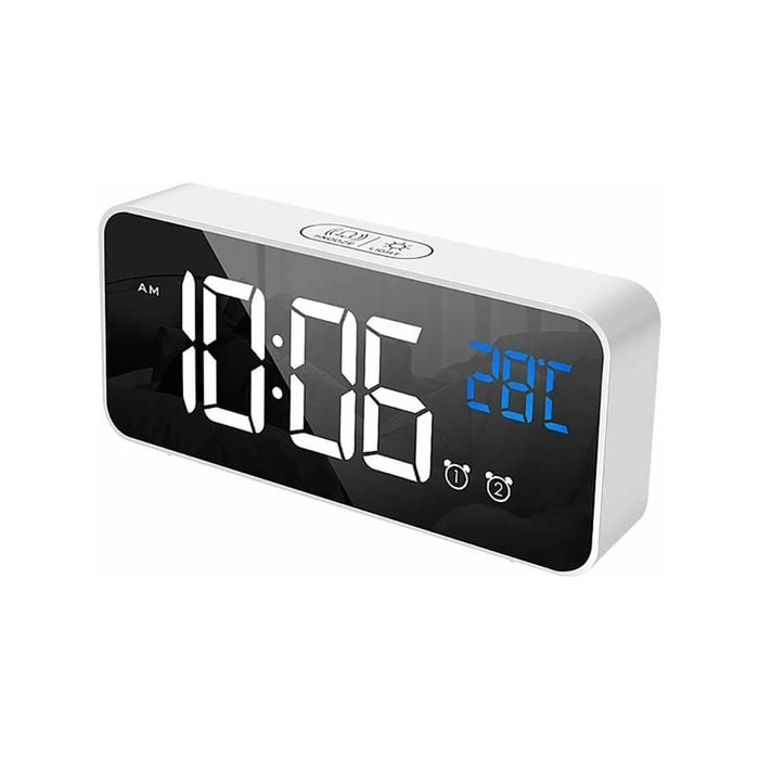 TODO Digital Alarm Clock Large Display USB Rechargeable - White