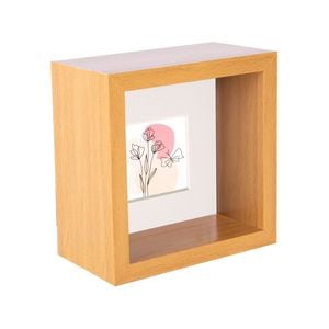 Nicola Spring 3D Deep Box Photo Frame - 4 x 4" with 2 x 2" Mount - Light Wood