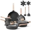 VEVOR Pots and Pans Set Black 17 Piece Granite Nonstick Detachable Handle Cookware for Kitchen