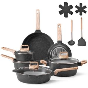 VEVOR Pots and Pans Set Black 17 Piece Granite Nonstick Detachable Handle Cookware for Kitchen