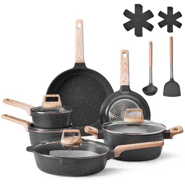 VEVOR Pots and Pans Set Black 17 Piece Granite Nonstick Detachable Handle Cookware for Kitchen