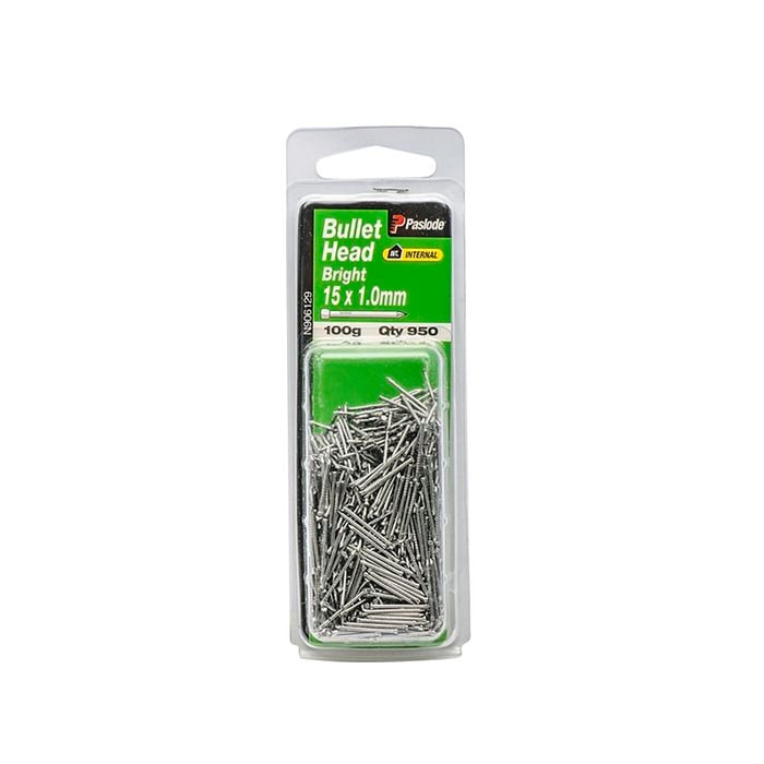 Paslode 15 x 1.0mm 100g Bright Steel Bullet Head Nails - 950 Pack