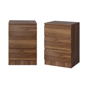 Oikiture 2x Bedside Table 3 Drawers Side Table Storage Cabinet Nightstand Walnut